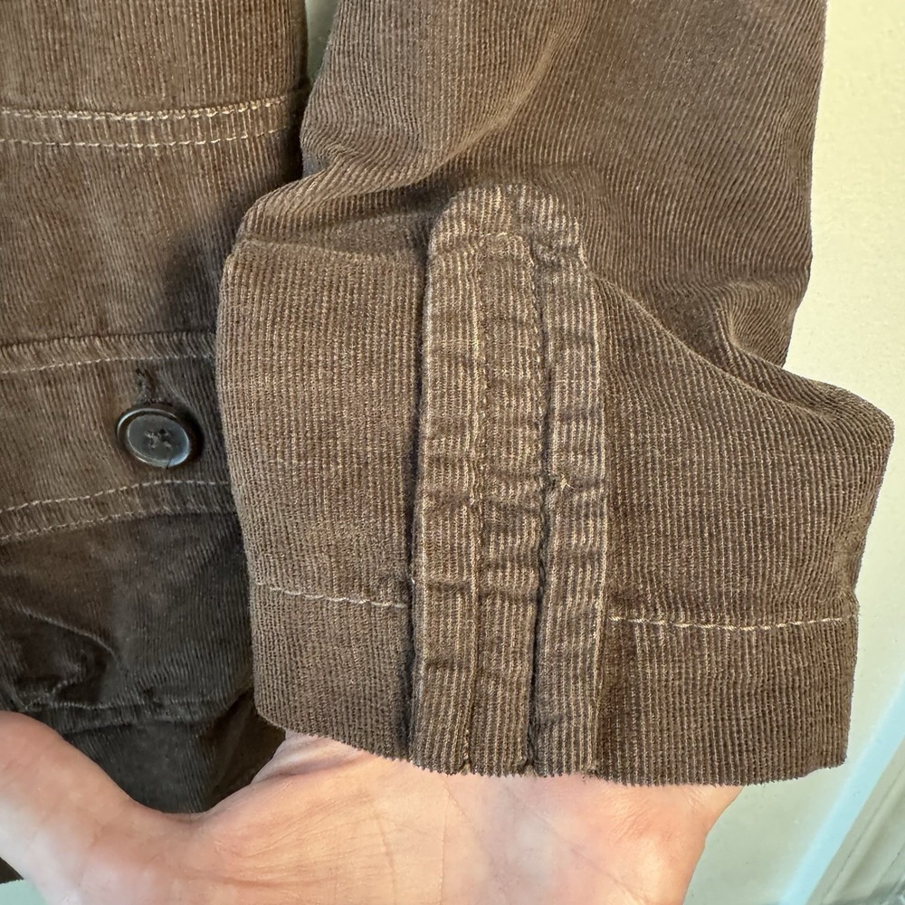 French Cuff Women's Sz Large Brown Corduroy Lightweight Jacket Collar Button Up - Picture 7 of 9